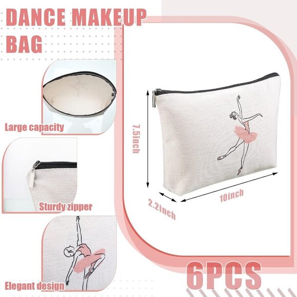6 Pcs Dance Makeup Bag Gift Dancer Cosmetic Bags Ballet Teacher Gift Toiletry Zi - Picture 2 of 7